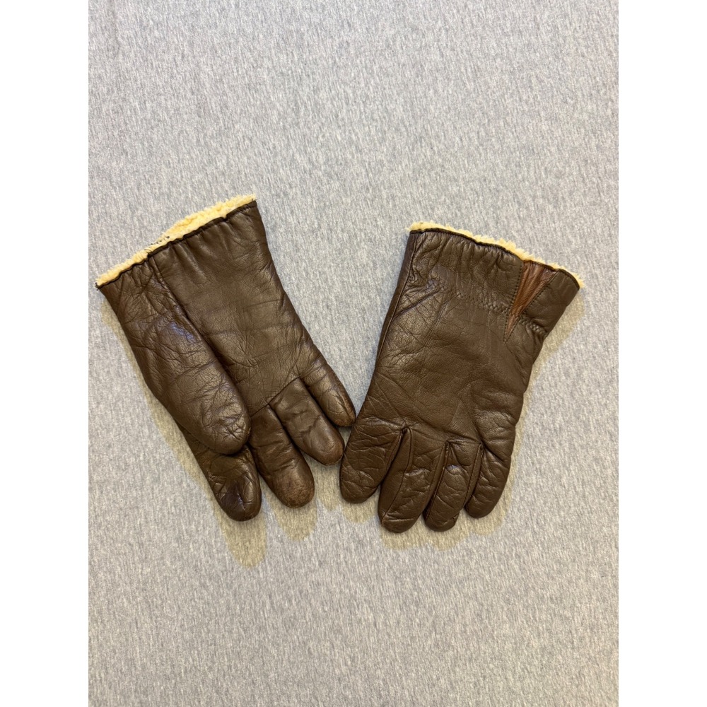 Mens Brown Sheepskin Leather Gloves Shearling Lined Winter Warm Size L